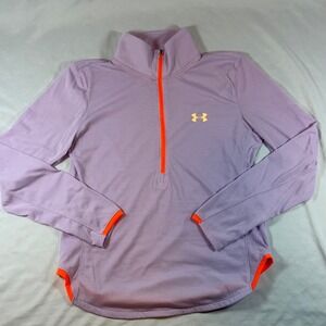 Under Armour Womens‎ Running Top 1/4 Zip Pullover Medium Purple Orange HeatGear
